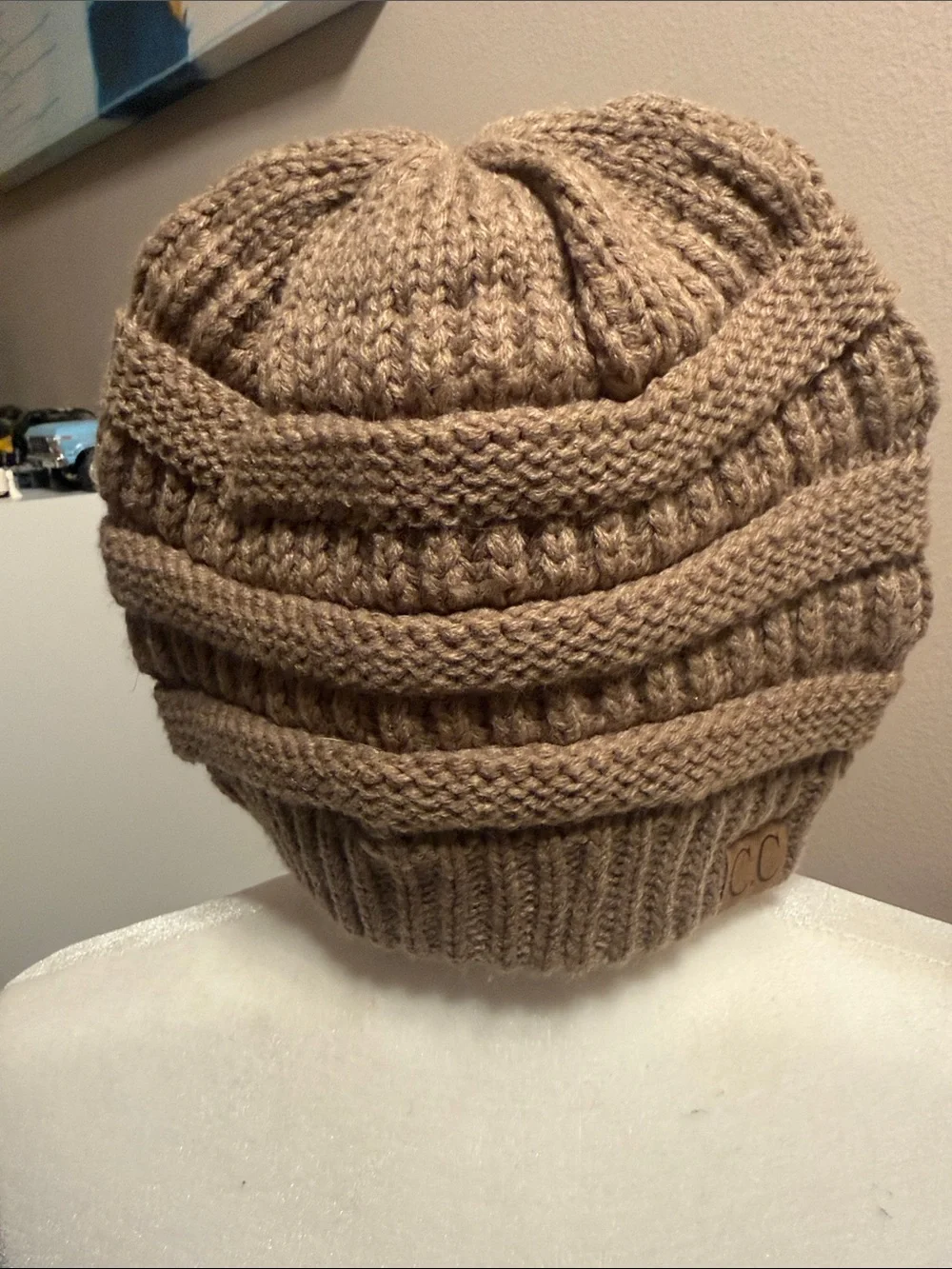 C.C Tan Ribbed Knit Slouch Beanie